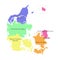Vector isolated illustration of simplified administrative map of Denmark. Multi colored silhouettes