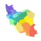 Vector isolated illustration of simplified administrative map of Iran. Borders of the provinces. Multi colored silhouettes
