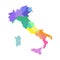 Vector isolated illustration of simplified administrative map of Italy. Borders of the regions. Multi colored silhouettes