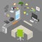 Vector isolated isometric office objects and furniture