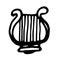 Vector isolated musical instrument LYRE hand drawn in doodle style with black line on white background for design template