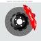 vector isolated object with no background. ceramic disc brakes with red caliper