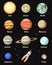 Vector isolated planets and astronomical bodies, colorful flat style illustrations. All planets of Solar System plus Moon and Plu