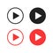 Vector isolated play buttons or icon. Multimedia signs. Play music buttons in black and red colors