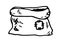 Vector isolated Sack of soil. Hand-drawn bag open with earth made of burlap with a patch, in doodle style with a black line on a