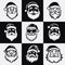 Vector Isolated Santa Claus, Father Christmas, Saint Nicolas Head Face Portrait Stencil. Black and White Flat