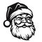 Vector isolated Santa Claus Father Christmas Saint Nicolas head face portrait stencil colorless black and white outline