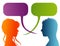 Vector isolated Silhouette of colored profile. Speech bubble. Talking between a man and a woman. Dialogue - discussion - chat comm