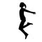 Vector isolated silhouette teenage girl jumping with her arms outstretched side view