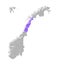 Vector isolated simplified illustration with grey silhouette of Norway, violet contour of Nordland