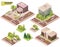 Vector isometric buildings and street elements