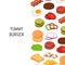 Vector isometric burger with color ingredients background
