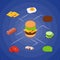 Vector isometric burger ingredients infographic concept illustration