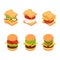 Vector isometric burger and sandwich types set illustration