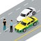 Vector isometric car accident on road, vector illustration