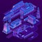 Vector isometric city in ultra violet colors
