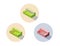 Vector isometric green and pink sofa seat couch, 3d flat interior design element