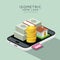 Vector Isometric home and money on mobile phone