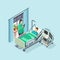 Vector isometric hospital room, patient, doctor
