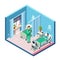 Vector isometric hospital room, patient, doctor