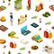 Vector isometric hotel icons pattern or background illustration
