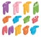 Vector isometric icons of newborn baby clothes.