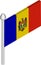 Vector Isometric Illustration of Flagpole with Moldova Flag