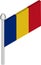 Vector Isometric Illustration of Flagpole with Romania Flag