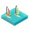 Vector isometric illustration of windsurfers. Man and woman