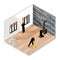 Vector isometric illustration of workers doing interior setup