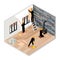 Vector isometric illustration of workers doing interior setup