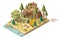 Vector isometric low poly campsite