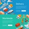 Vector isometric marine logistics and seaport web banner templates illustration