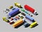 Vector isometric road cars, trucks and other vehicles