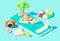 Vector isometric yacht booking app illustration