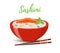 Vector Japan food - sashimi in red bowl. Salmon