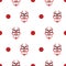 Vector Japanese drama Kabuki face seamless pattern background. Red and black theatre mask and dots on white backdrop