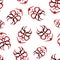 Vector Japanese drama Kabuki face seamless pattern background. Red and black theatre masks scattered on white backdrop