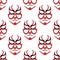 Vector Japanese drama Kabuki face seamless pattern background. Red and black theatre masks on white backdrop. Hand drawn