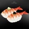 Vector Japanese Fine Dining or Sushi Bar Restaurant Realistic Shrimp, Prawn or Ebi Sushi