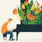 Vector jazz illustration with piano musician and flowers