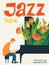 Vector jazz poster with piano musician with abstract flowers