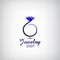 Vector jewelry logo design template. Circle ring with blue stone, crystal.