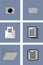 vector journalist office equipment icons set on gray