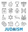 Vector Judaism religious symbols thin line icons