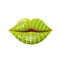 vector juicy lips with watermelon print, summer kiss, trendy and striped lips, green watermelon, bright makeup