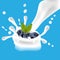 Vector juicy wave, flowing liquid. Splashing milk. Vector fluid. Blueberries background. Juicy natural fruit. Blueberry isolated