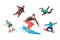 Vector jumping extreme athletes silhouettes illustration life skateboard set speed skydiver skateboarder roller skate