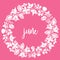 Vector june sign with wreath on pink background