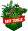 Vector jungle rainforest emblem with clouded leopard and butterflies